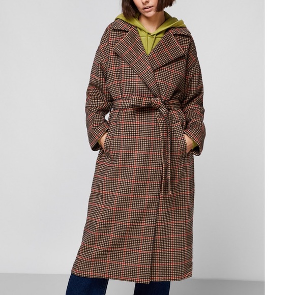 Levi’s Women’s Long Belted Houndstooth Wool Coat Size M